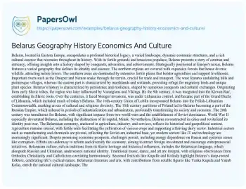 Essay on Belarus Geography History Economics and Culture