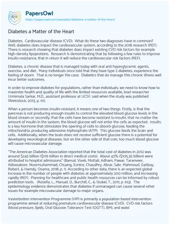 Essay on Diabetes a Matter of the Heart