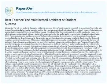 Essay on Best Teacher: the Multifaceted Architect of Student Success