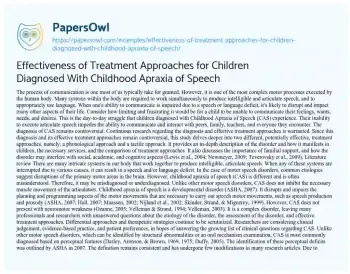 Essay on Effectiveness of Treatment Approaches for Children Diagnosed with Childhood Apraxia of Speech