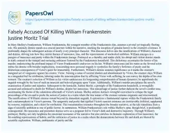 Essay on Falsely Accused of Killing William Frankenstein: Justine Moritz Trial