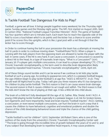 Essay on Is Tackle Football too Dangerous for Kids to Play?