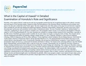 Essay on What is the Capital of Hawaii? a Detailed Examination of Honolulu’s Role and Significance