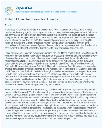 Essay on Podcast Mohandas Karamchand Gandhi