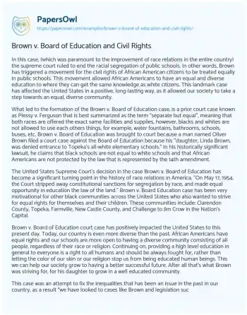 Essay on Brown V. Board of Education and Civil Rights