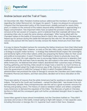 Essay on Andrew Jackson and the Trail of Tears