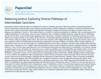 Essay on Balancing Justice: Exploring Diverse Pathways of Intermediate Sanctions