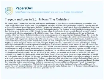 Essay on Tragedy and Loss in S.E. Hinton’s ‘The Outsiders’