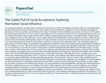 Essay on The Subtle Pull of Social Acceptance: Exploring Normative Social Influence