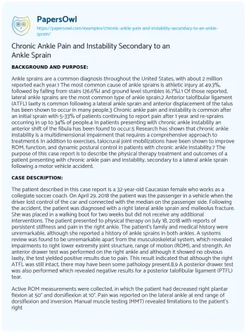 Essay on Chronic Ankle Pain and Instability Secondary to an Ankle Sprain