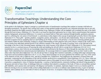 Essay on Transformative Teachings: Understanding the Core Principles of Ephesians Chapter 4