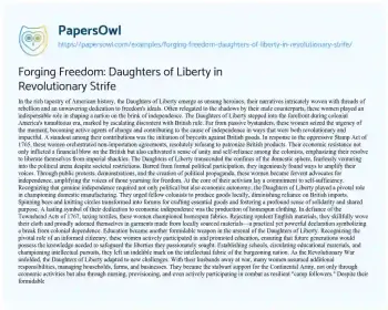 Essay on Forging Freedom: Daughters of Liberty in Revolutionary Strife