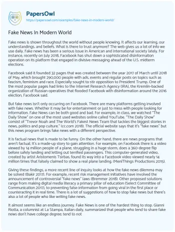 Essay on Fake News in Modern World