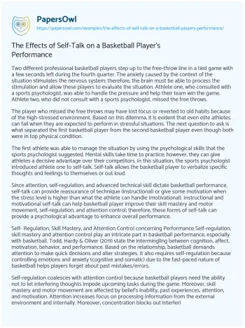 Essay on The Effects of Self-Talk on a Basketball Player’s Performance 