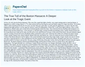 Essay on The True Toll of the Boston Massacre: a Deeper Look at the Tragic Event