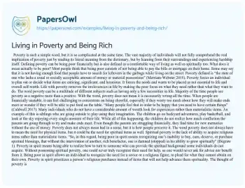 Essay on Living in Poverty and being Rich