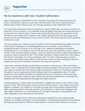 Essay on My Fox Experience with how i Studied Mathematics