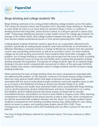 Essay on Binge Drinking and College Students’ Life