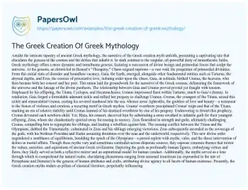 Essay on The Greek Creation of Greek Mythology