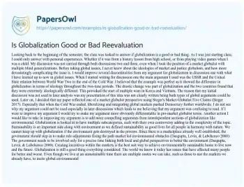 Essay on Is Globalization Good or Bad Reevaluation