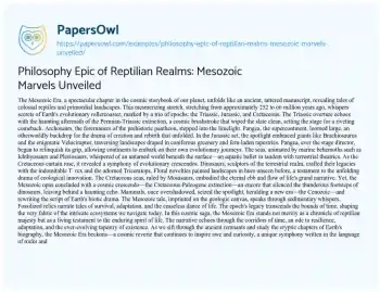 Essay on Philosophy Epic of Reptilian Realms: Mesozoic Marvels Unveiled