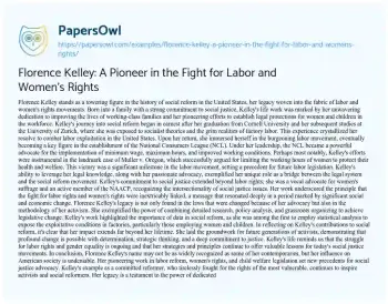 Essay on Florence Kelley: a Pioneer in the Fight for Labor and Women’s Rights