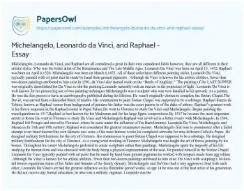 Essay on Michelangelo, Leonardo Da Vinci, and Raphael – Essay