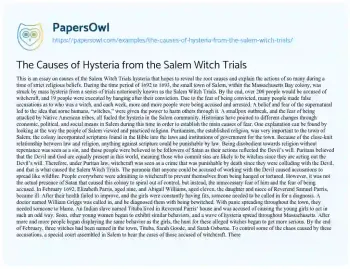 Essay on The Causes of Hysteria from the Salem Witch Trials