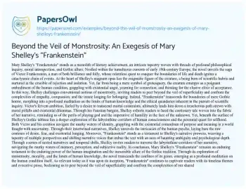 Essay on Beyond the Veil of Monstrosity: an Exegesis of Mary Shelley’s “Frankenstein”