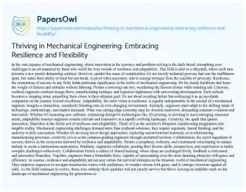 Essay on Thriving in Mechanical Engineering: Embracing Resilience and Flexibility