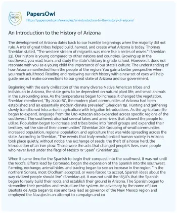 Essay on An Introduction to the History of Arizona