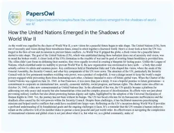 Essay on How the United Nations Emerged in the Shadows of World War II