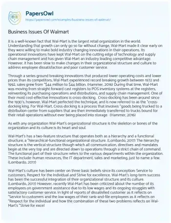 Essay on Walmart Operational Strategy Analysis