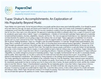 Essay on Tupac Shakur’s Accomplishments: an Exploration of his Popularity Beyond Music