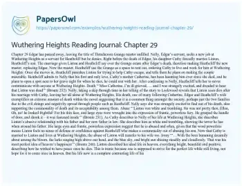 Essay on Wuthering Heights Reading Journal: Chapter 29