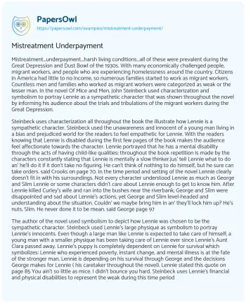 Essay on Mistreatment Underpayment