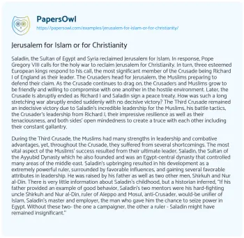 Essay on Jerusalem for Islam or for Christianity