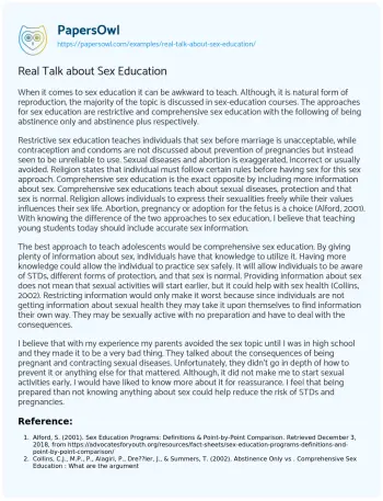 Essay on Real Talk about Sex Education