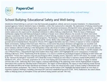 Essay on School Bullying: Educational Safety and Well-being