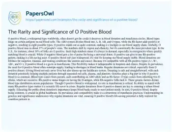 Essay on The Rarity and Significance of O Positive Blood