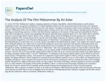 Essay on The Analysis of the Film Midsommar by Ari Aster