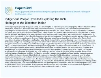 Essay on Indigenous People Unveiled: Exploring the Rich Heritage of the Blackfoot Indian