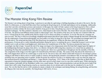 Essay on The Monster King Kong Film Review