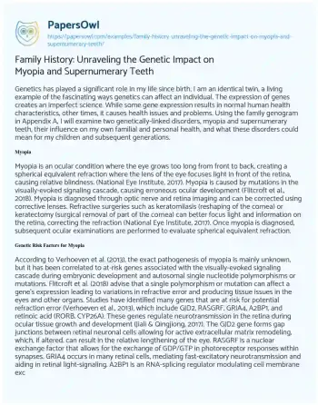 Essay on Family History: Unraveling the Genetic Impact on Myopia and Supernumerary Teeth