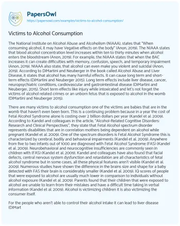 Essay on Victims to Alcohol Consumption