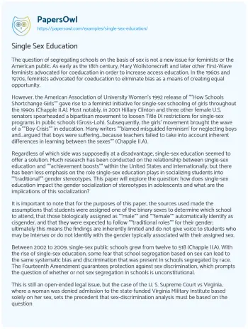 Essay on Single Sex Education