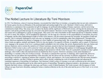 Essay on The Nobel Lecture in Literature by Toni Morrison