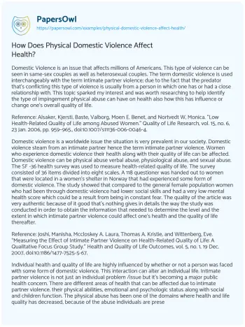 Essay on How does Physical Domestic Violence Affect Health?