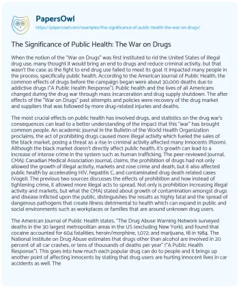 Essay on The Significance of Public Health: the War on Drugs