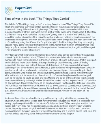 Essay on Time of War in the Book “The Things they Carried”